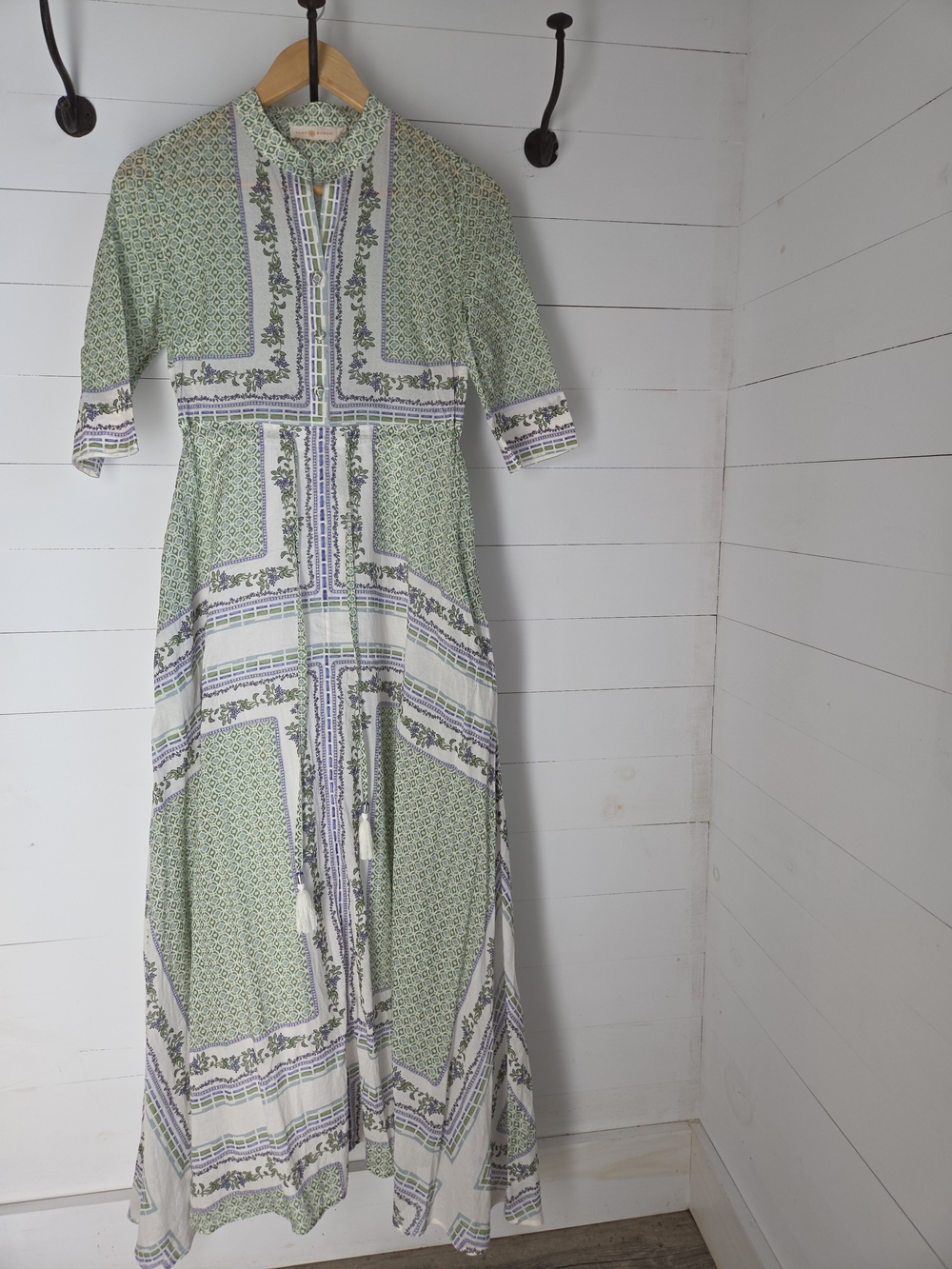 Tory Burch Green and White Printed Maxi Dress